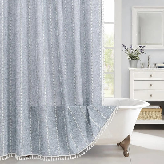 Boho Fabric Shower Curtain Modern Farmhouse Bathroom Decor Polyester Linen