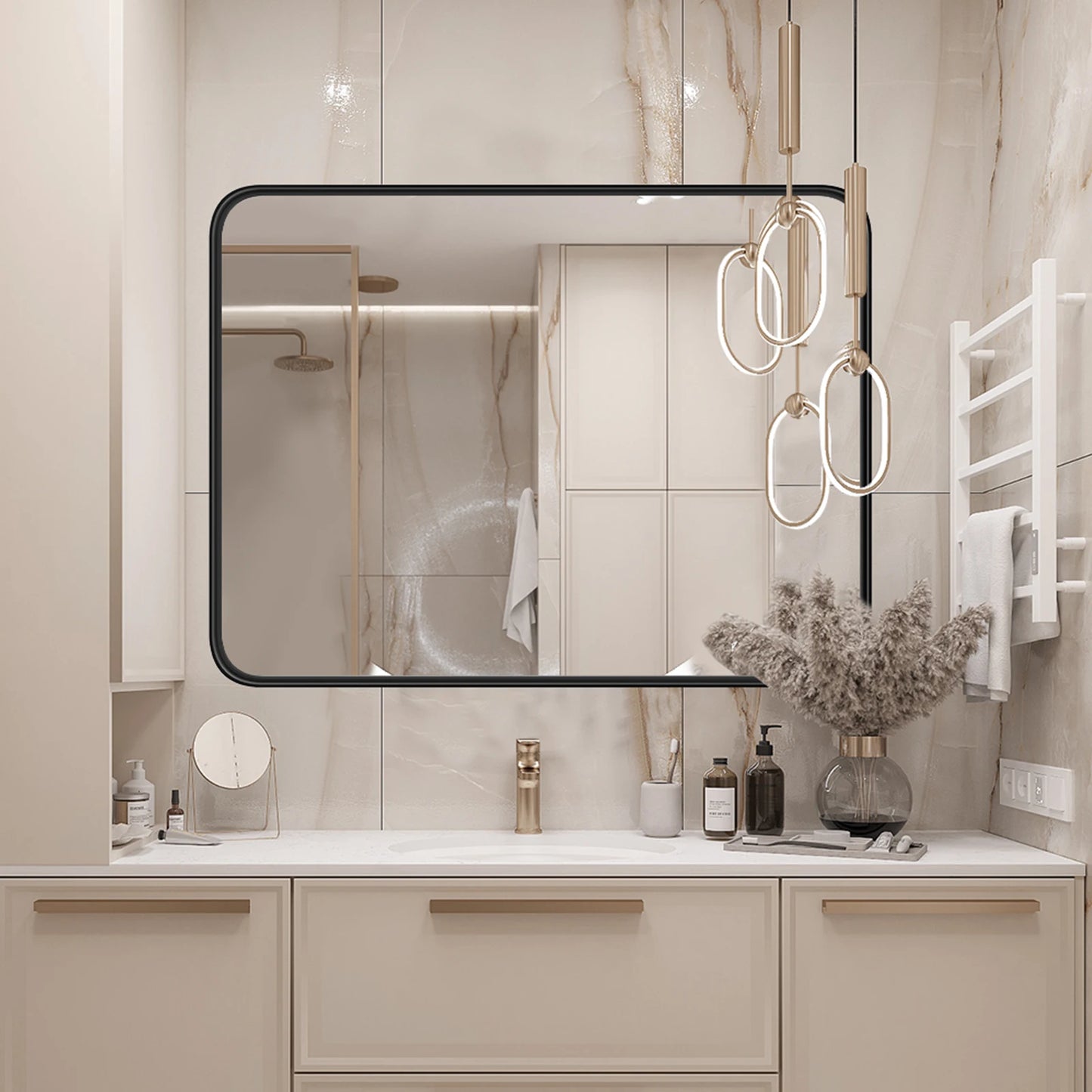 JHK Matte Metal Framed Bathroom Mirror Wall Mount Vanity