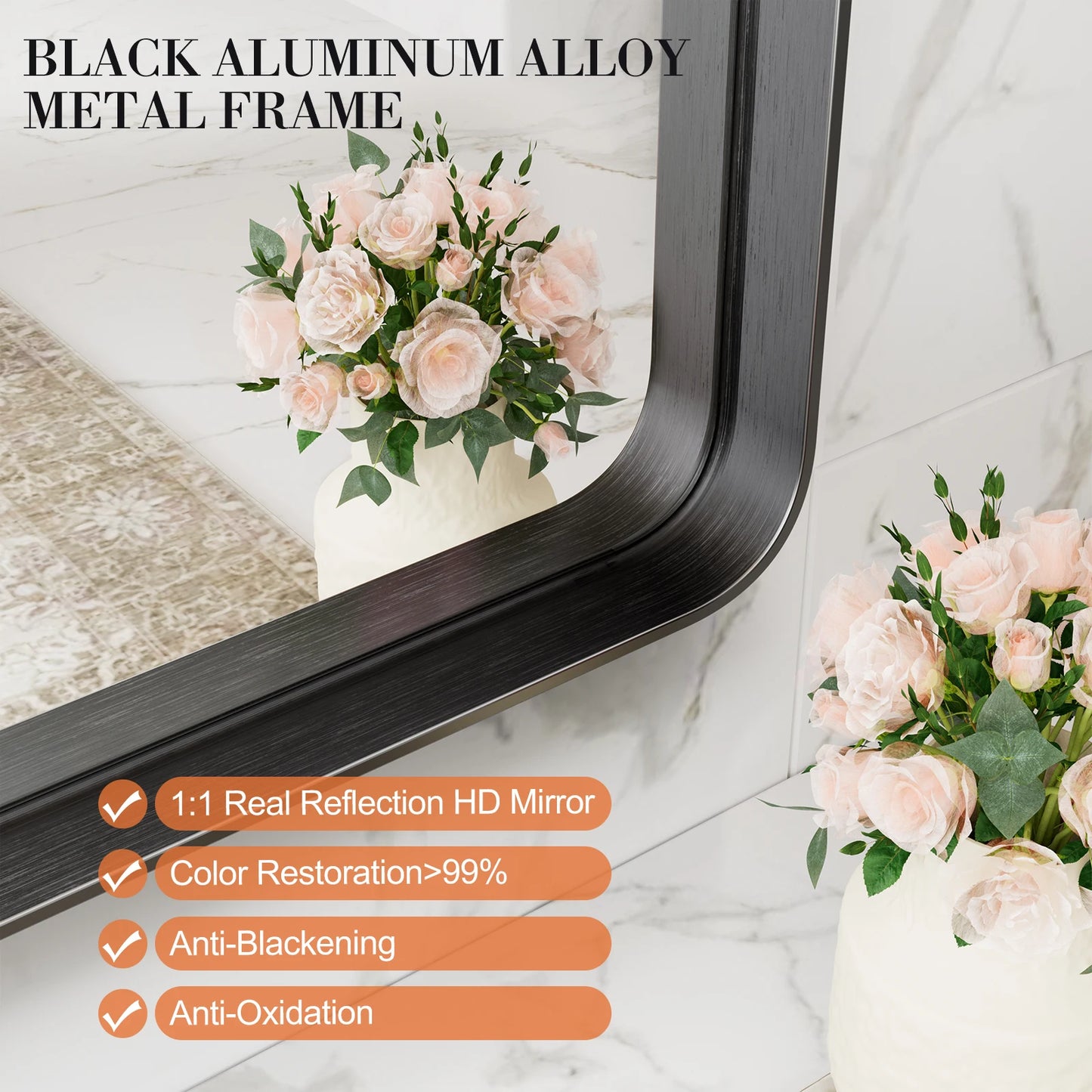 JHK Matte Metal Framed Bathroom Mirror Wall Mount Vanity