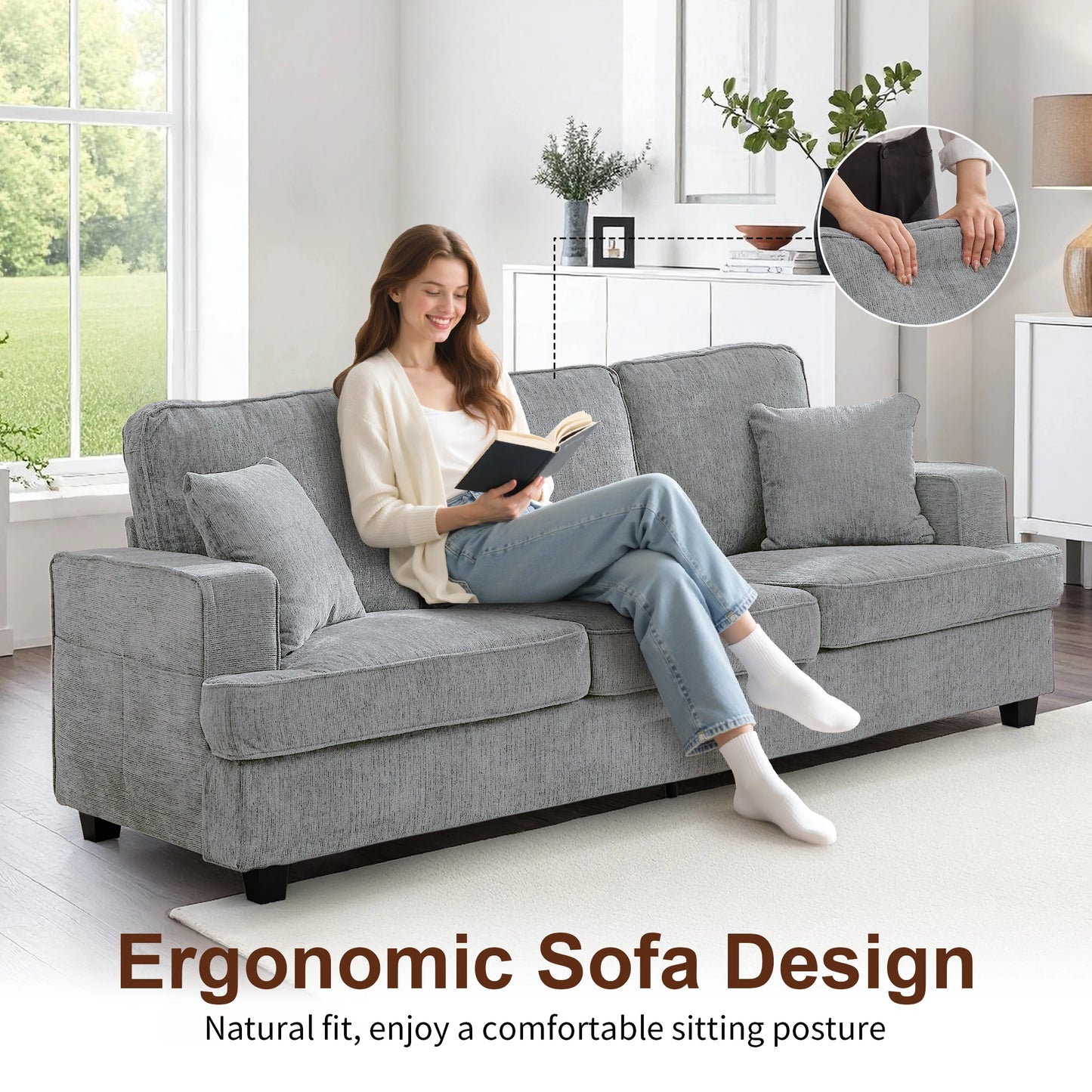 Cloud Chenile Sofa Modern Three Seater For Living Room