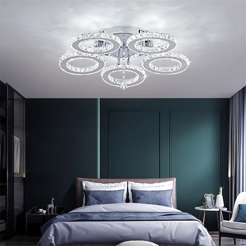 GreeLustr Modern Pendant Light Led Crystal Ring Ceiling Lamp Chandelier