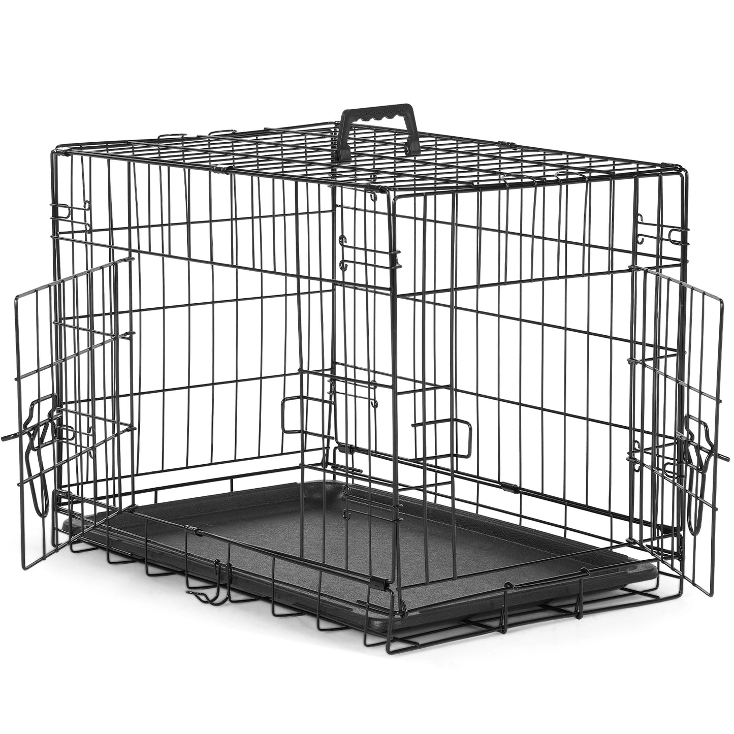 JHK Folding Metal Wire Dog Cage With Leak-Proof Pan Tray