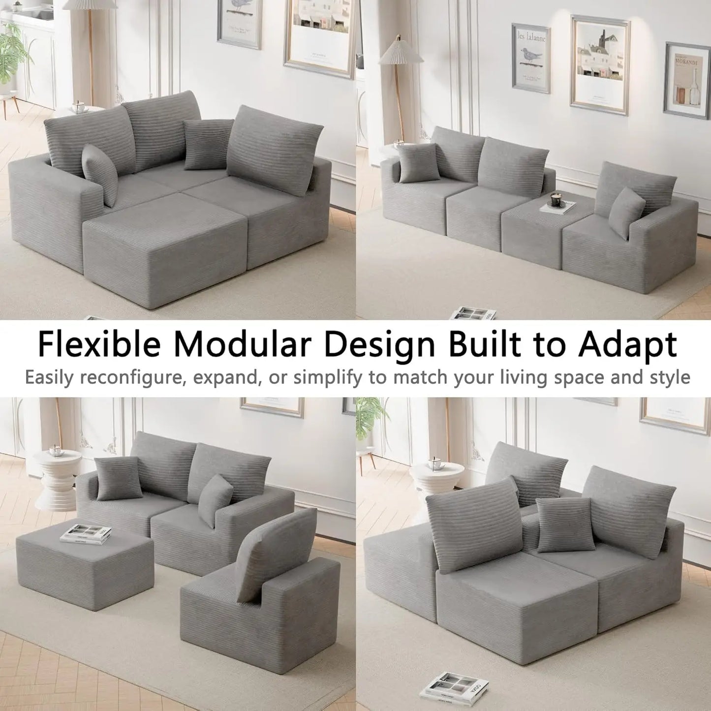 L Shaped Sectional Sofa Deep Seat Cloud Upholstered Living Room