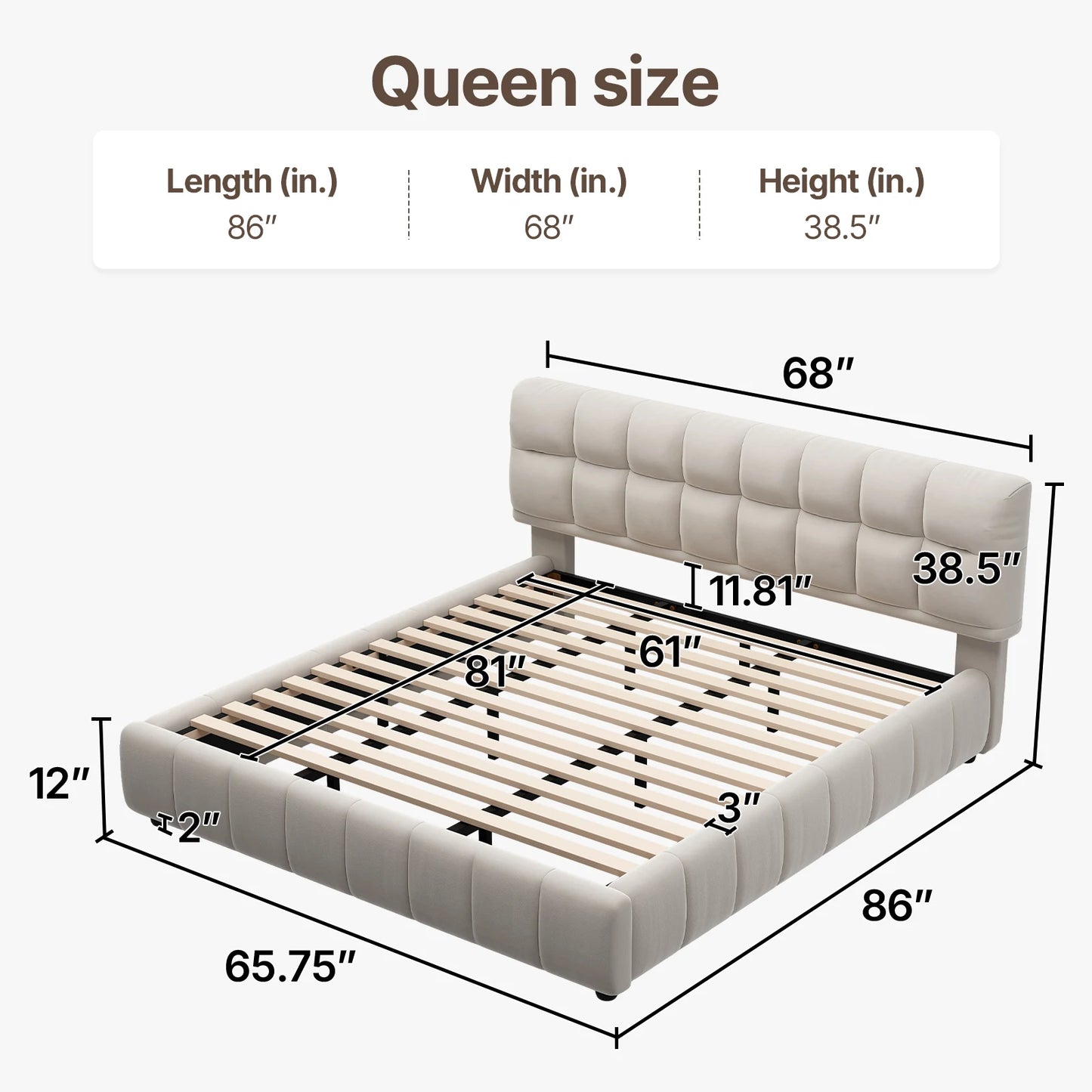 QWC Modern Cloud Platform Bed With High Extra Thick Headboard And Footboard