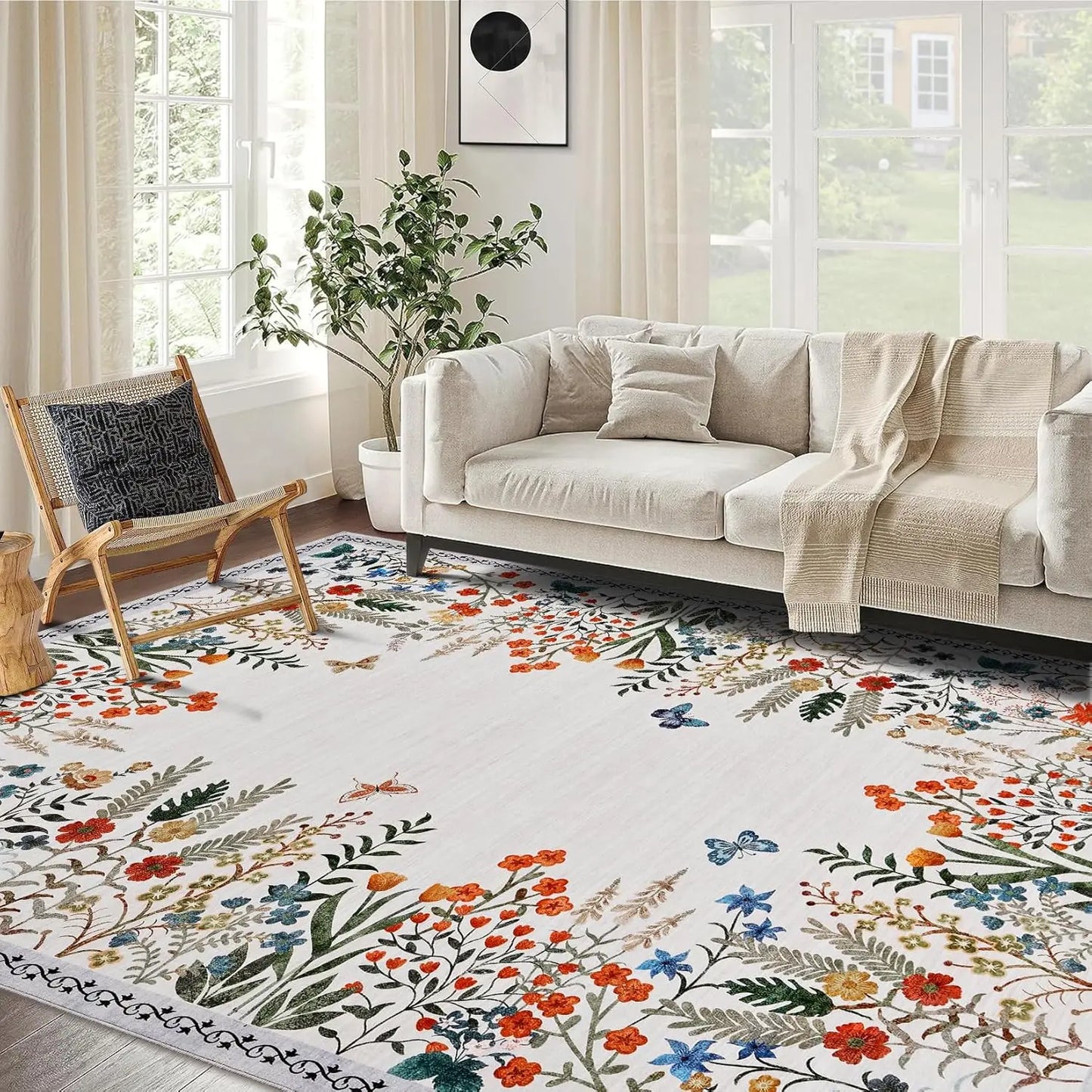 HiMISS Washable Floral Area Rug Non Slip Living Room Hallway Runner