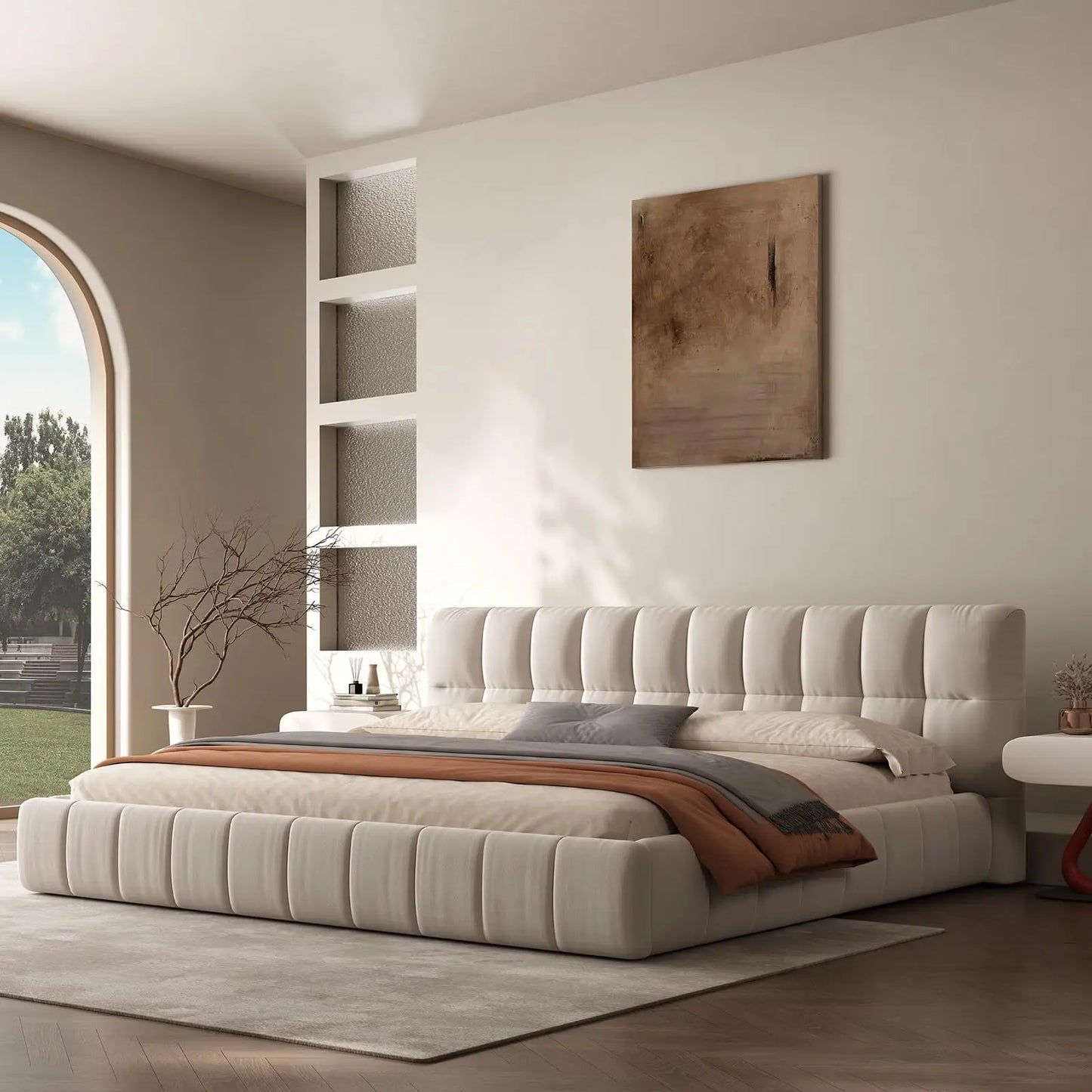 QWC Modern Cloud Platform Bed With High Extra Thick Headboard And Footboard