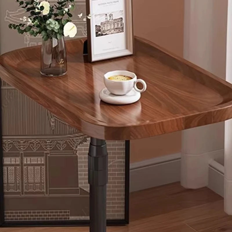 C Shaped Coffee Table With Vertical Storage Shelf Small Space