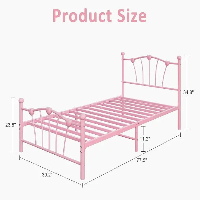 HiMISS Heart Shaped Metal Platform Bed Frame Headboard Footboard
