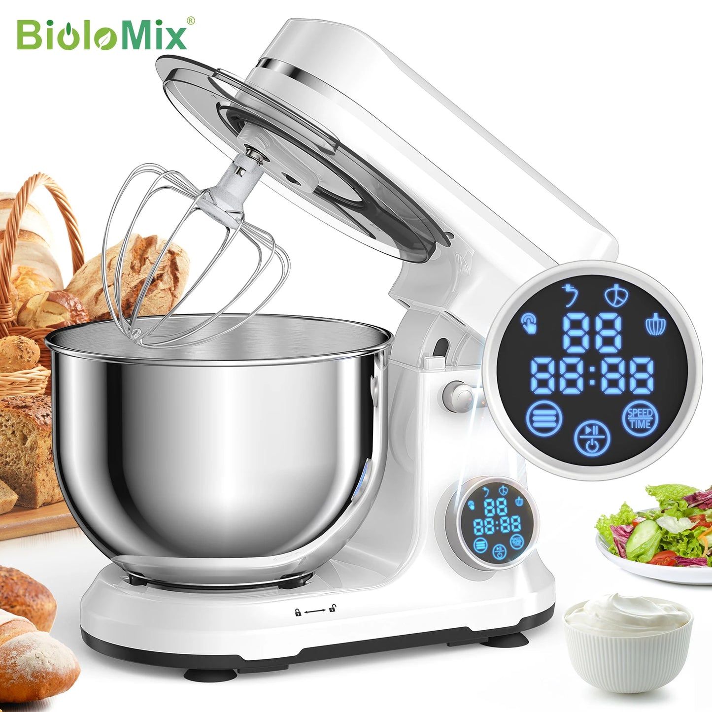 Biolomix Kitchen Stand Mixer 1200W 11 Speed DC Motor OLED