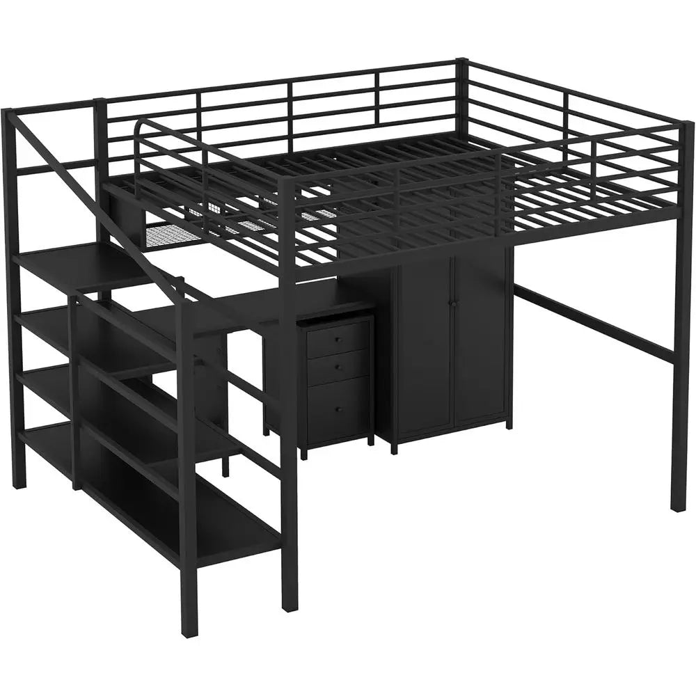Loft Bed With Stairs Desk Wardrobe Cabinet And Guard Rails
