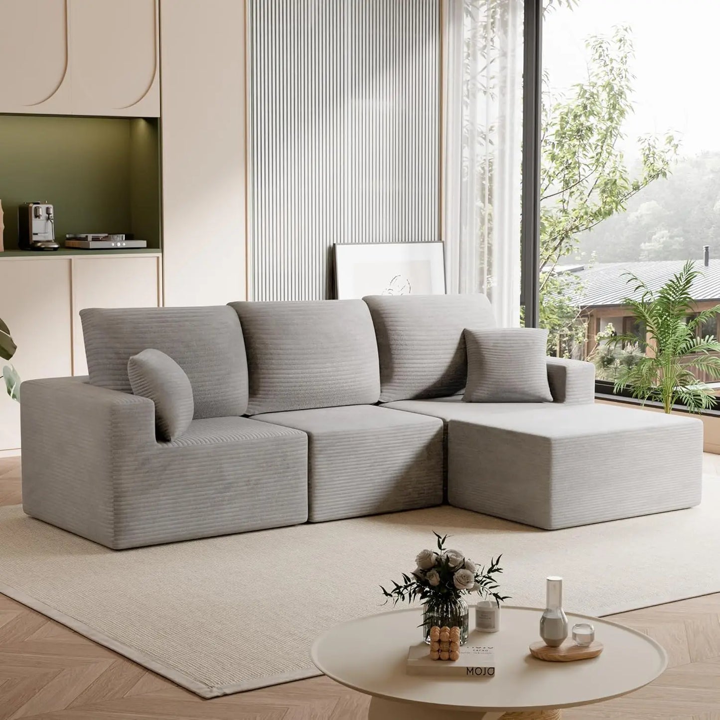 L Shaped Sectional Sofa Deep Seat Cloud Upholstered Living Room
