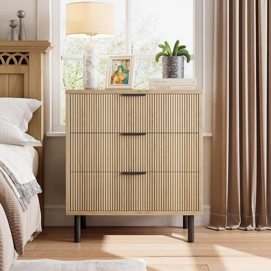 HobbyLane Fluted Three-Drawer Dresser With Metal Legs