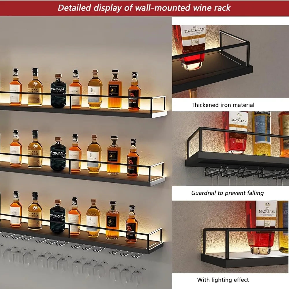 DAFIFY Wall Mounted Metal Wine Rack 3 Tier LED Display