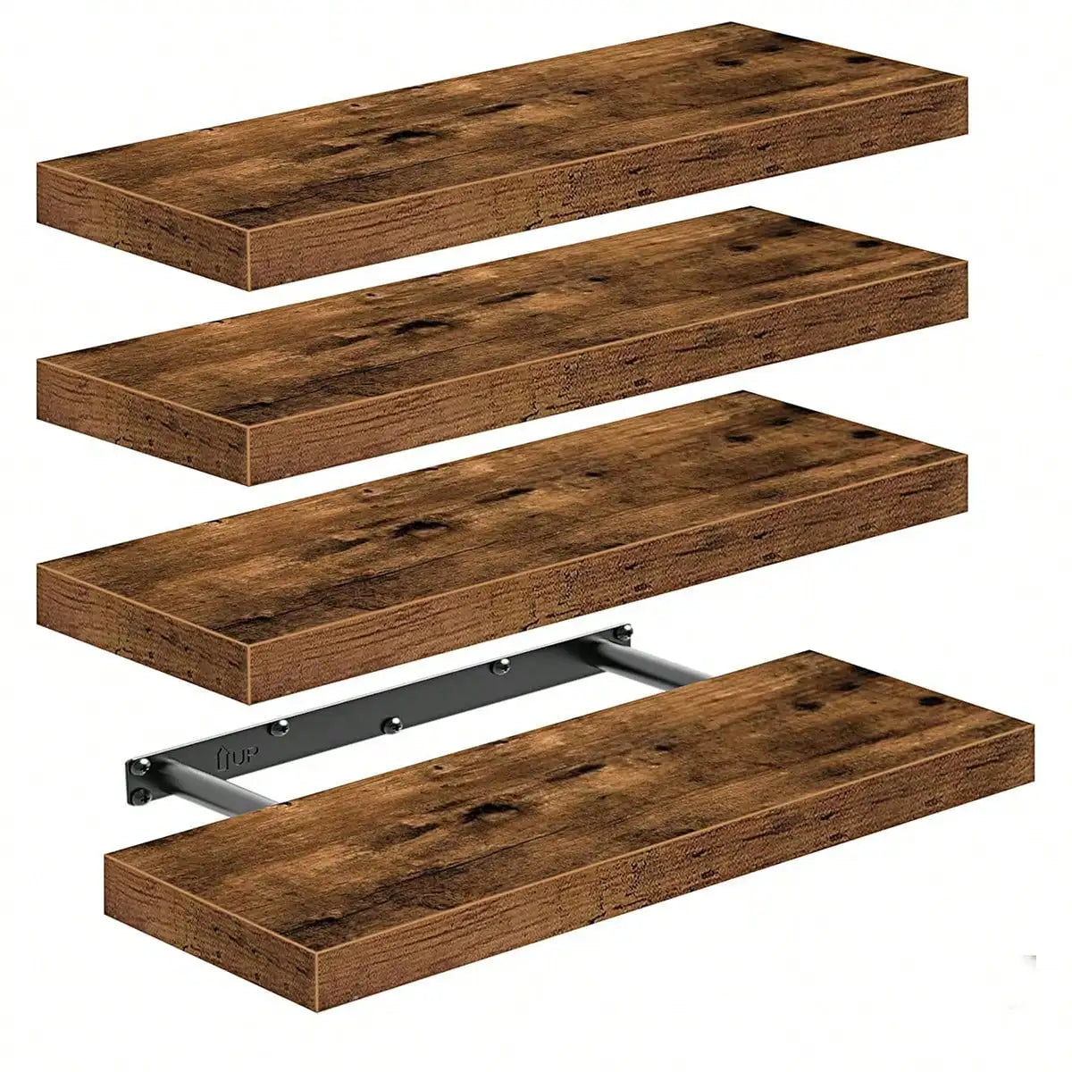 Four Tier Floating Shelves With Invisible Brackets In Rustic Finish