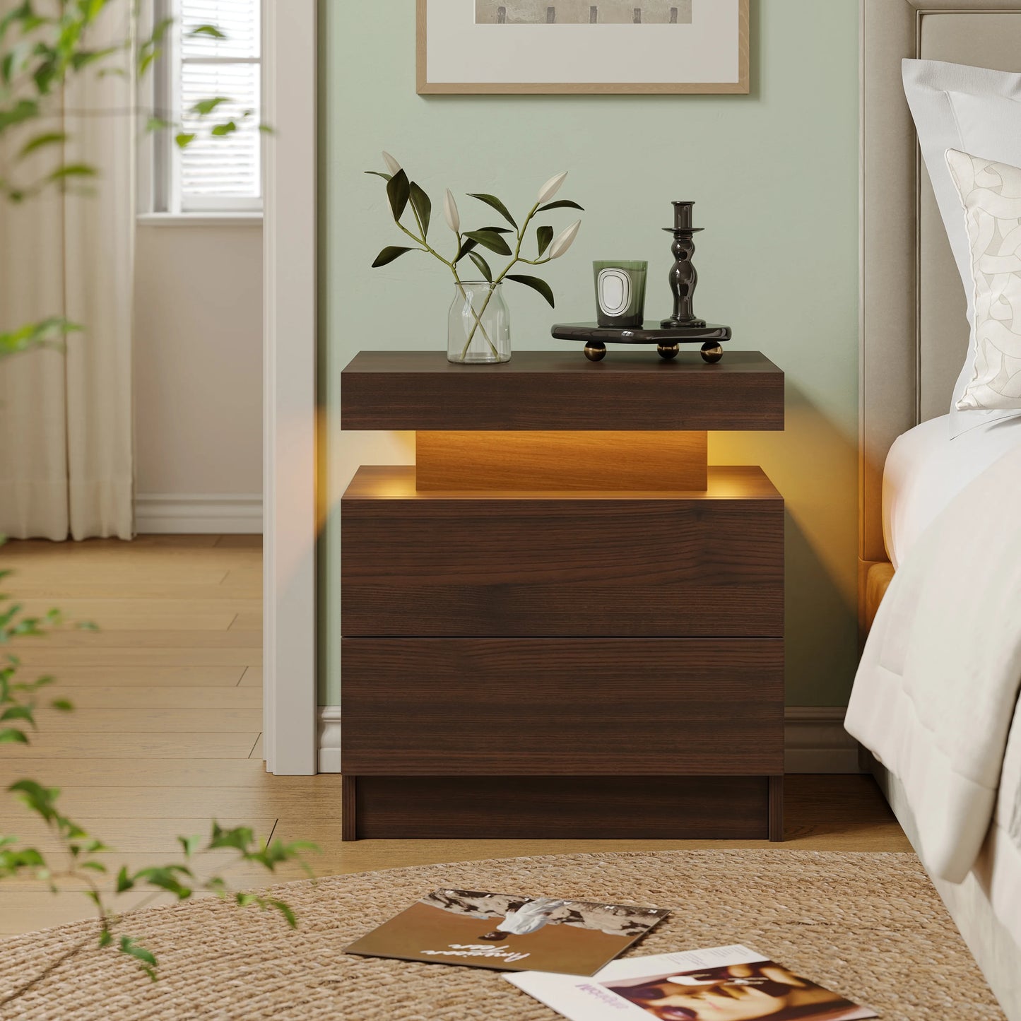 Cubehom LED Nightstand With 2 Drawers And RGB Bedside Table