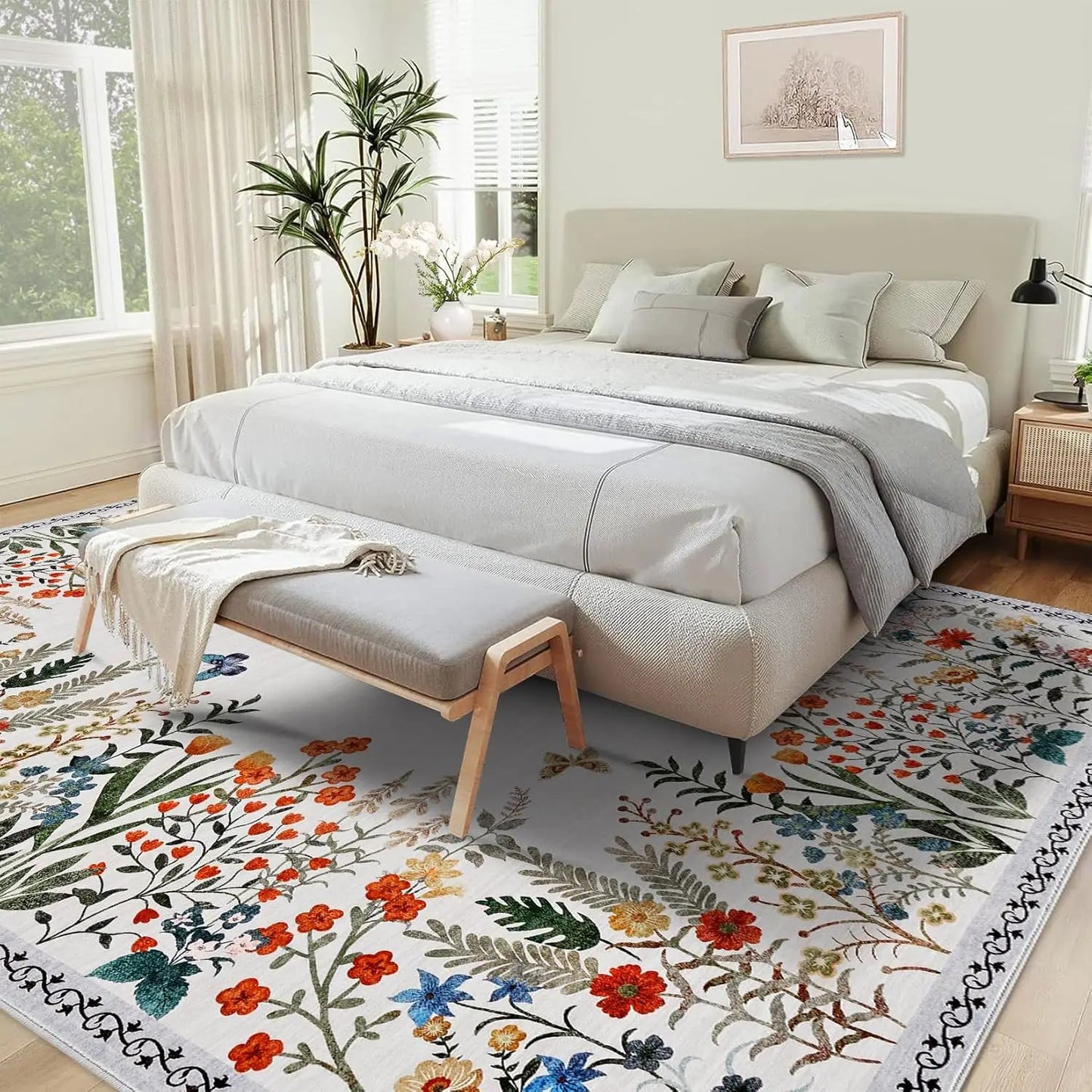 HiMISS Washable Floral Area Rug Non Slip Living Room Hallway Runner