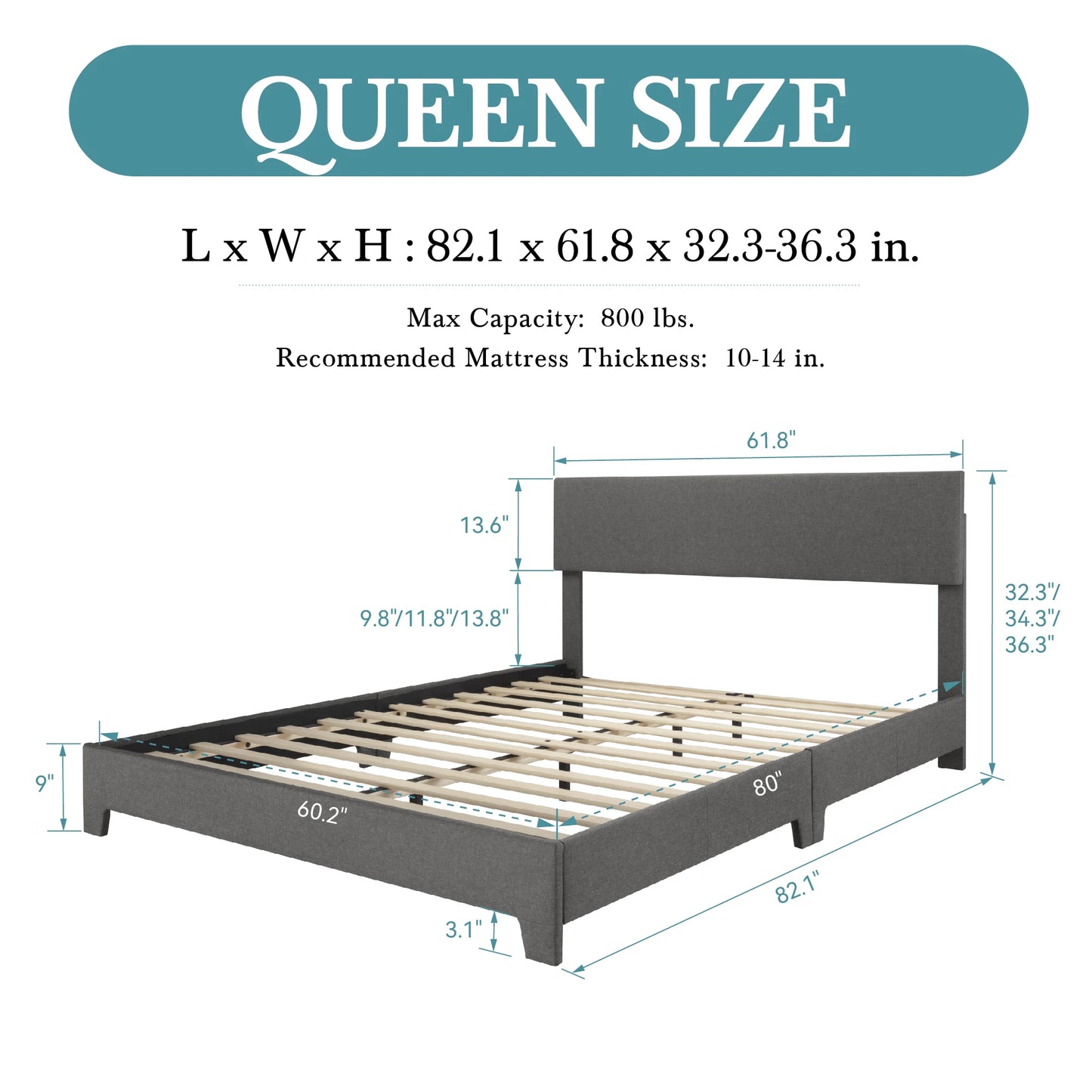 HOOMIC Upholstered Bed Frame With Adjustable Headboard And Soft Linen