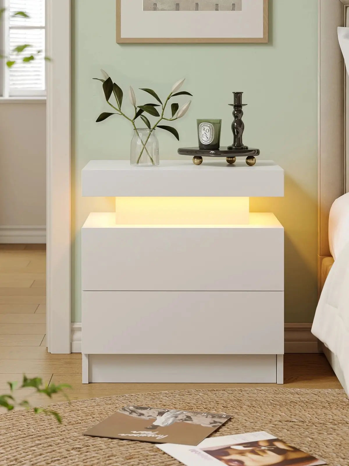 Cubehom LED Nightstand With 2 Drawers And RGB Bedside Table
