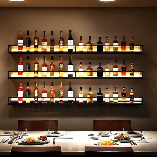 DAFIFY Wall Mounted Metal Wine Rack 3 Tier LED Display