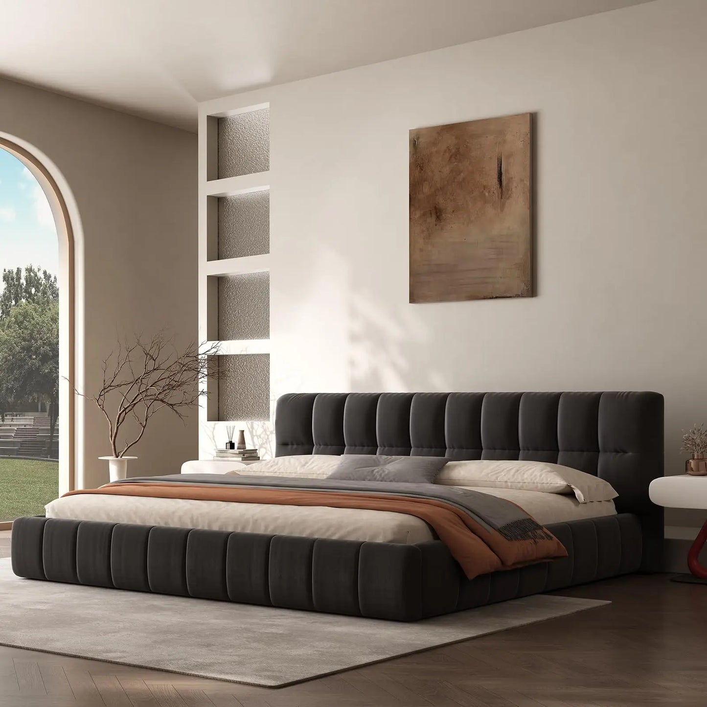 QWC Modern Cloud Platform Bed With High Extra Thick Headboard And Footboard