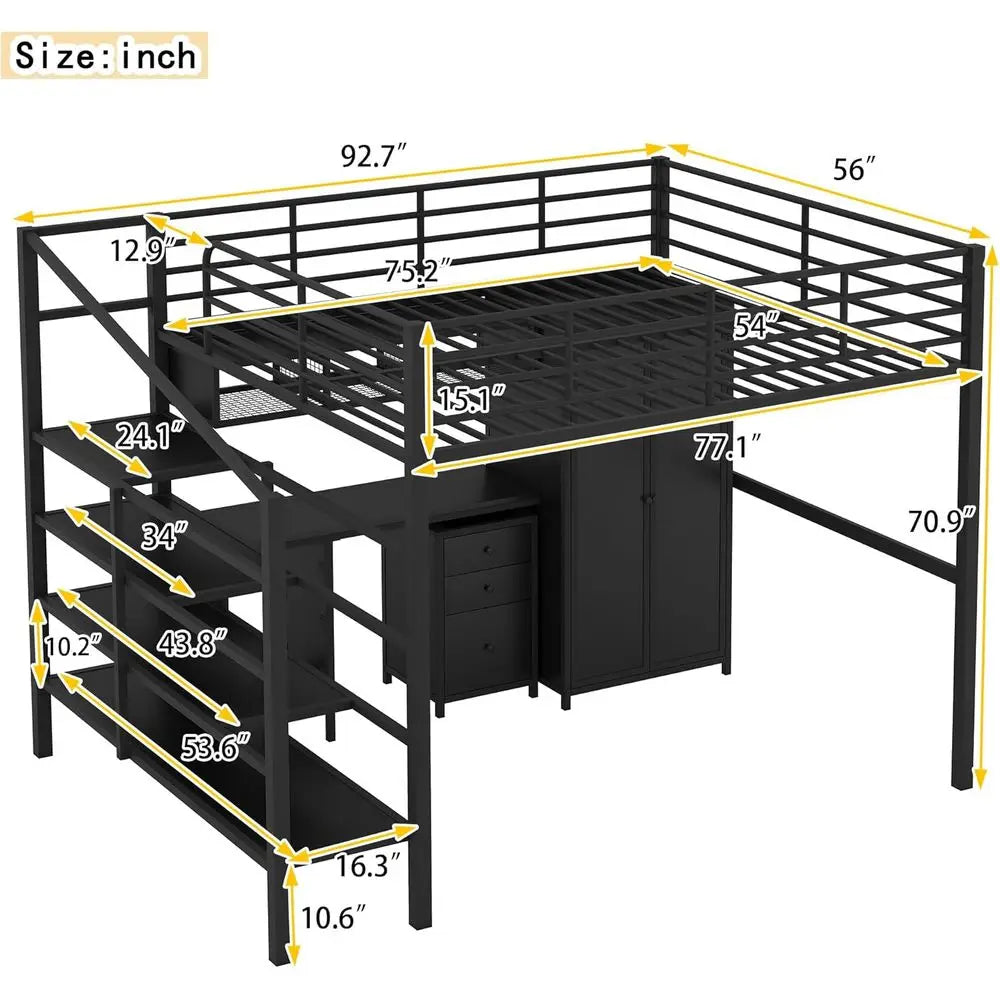 Loft Bed With Stairs Desk Wardrobe Cabinet And Guard Rails
