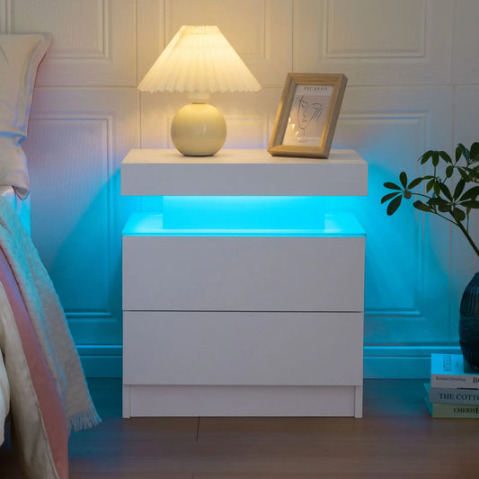 Cubehom LED Nightstand With 2 Drawers And RGB Bedside Table