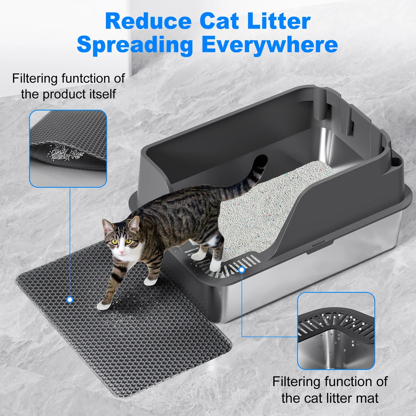 Stainless Steel Cat Litter Box High Sided Leak Proof