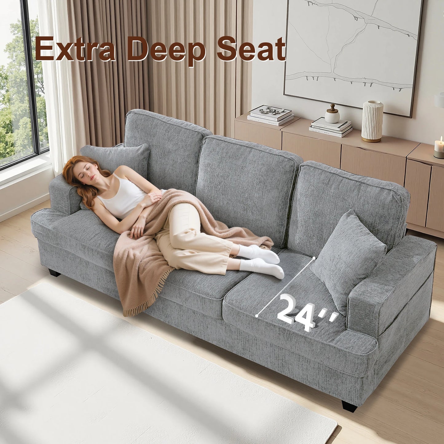 Cloud Chenile Sofa Modern Three Seater For Living Room