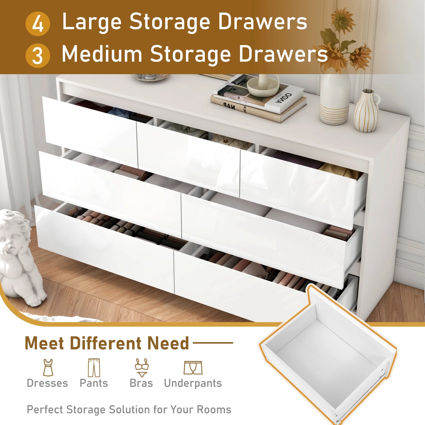 QiaoShiRen 7 Drawer Dresser Modern Wood Chest of Drawers