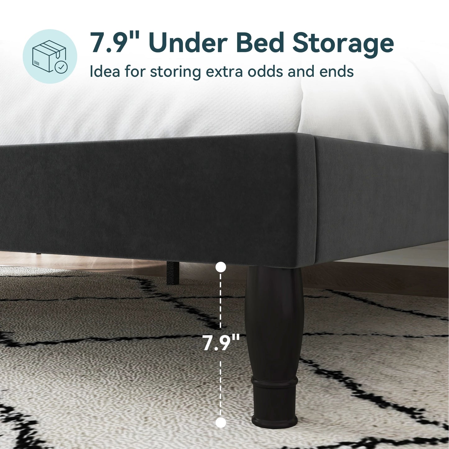 HOOMIC Velvet Bed Frame With Adjustable Tiara Headboard Diamond Tufted