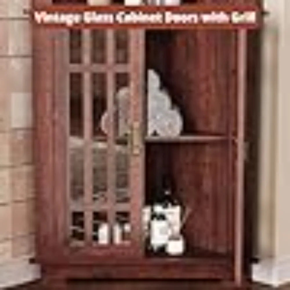 Mid Century Modern Corner Cabinet With Glass Doors And Shelves