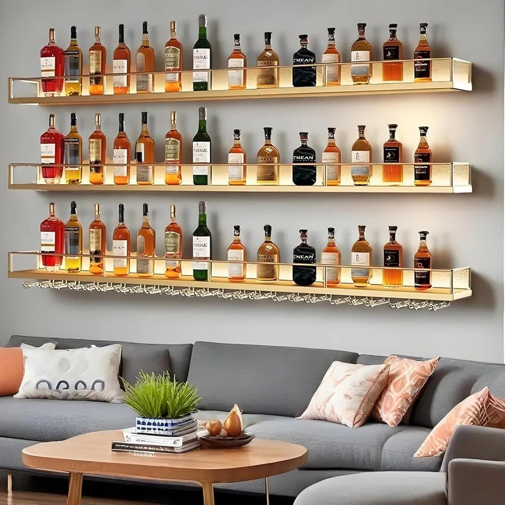 DAFIFY Wall Mounted Metal Wine Rack 3 Tier LED Display