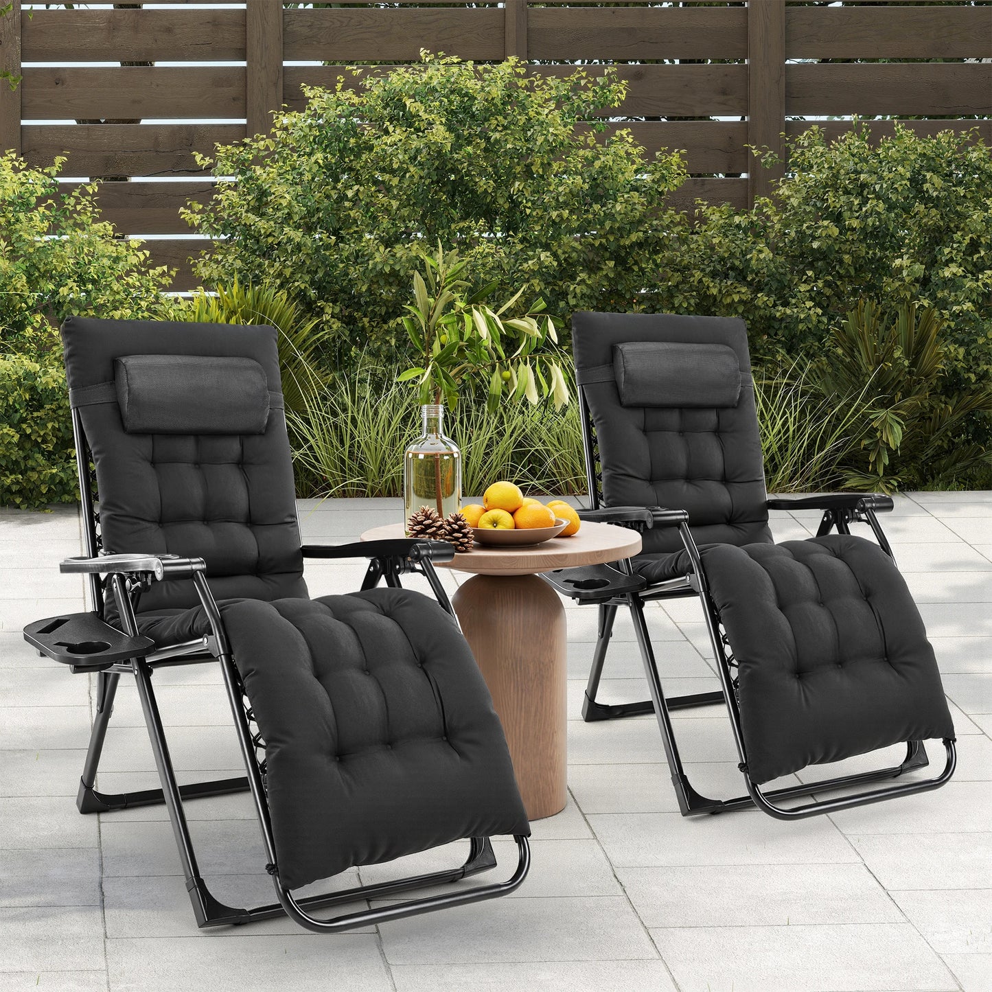 JHK Zero Gravity Recliner Folding Patio Lounge Chair With Cup Holder Trays