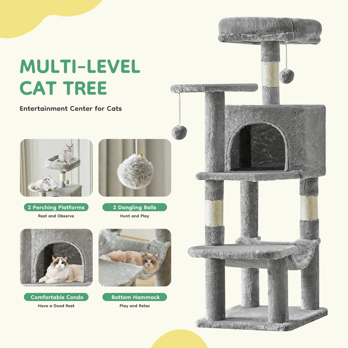 JHK Cat Tree Multi Level Tower For Indoor Cats Playtime