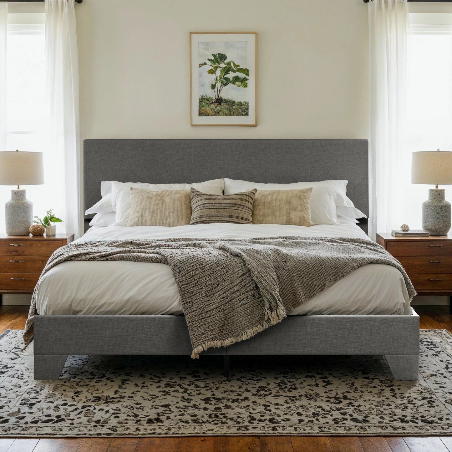 HOOMIC Upholstered Bed Frame With Adjustable Headboard And Soft Linen