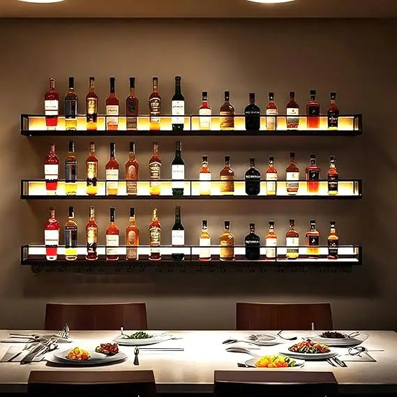 DAFIFY Wall Mounted Metal Wine Rack 3 Tier LED Display