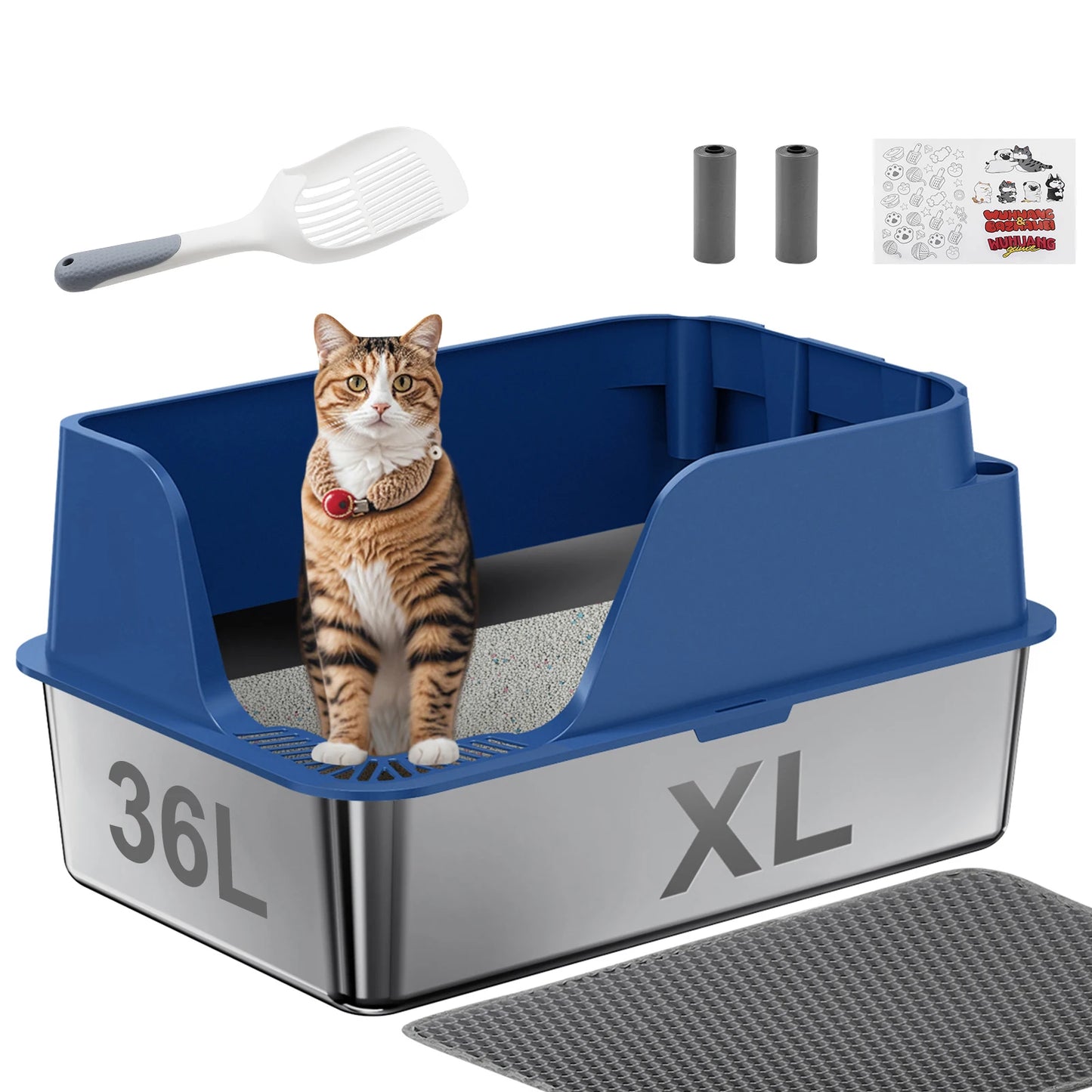 Stainless Steel Cat Litter Box High Sided Leak Proof