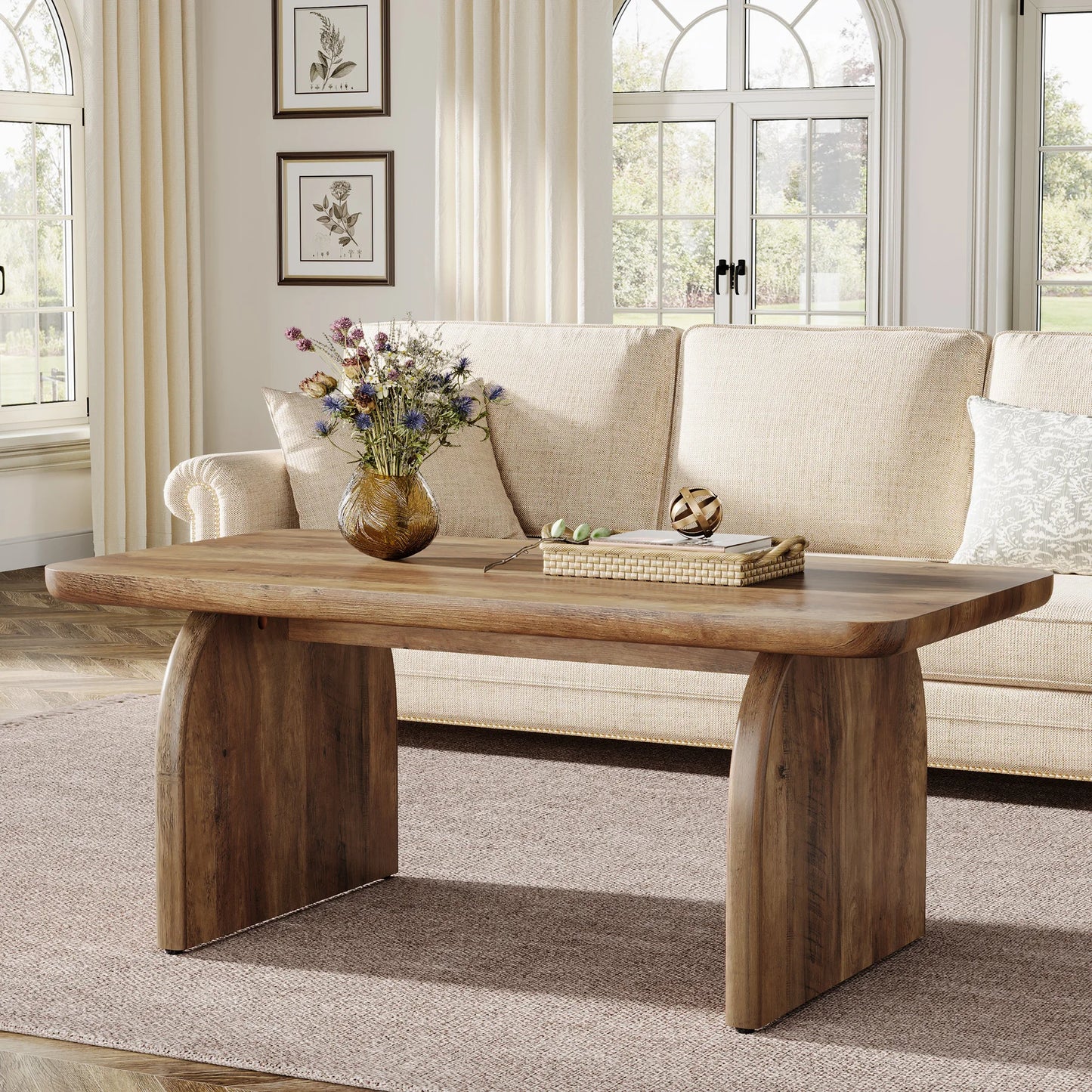 Tribesigns Farmhouse Coffee Table Center Table With Sturdy Base