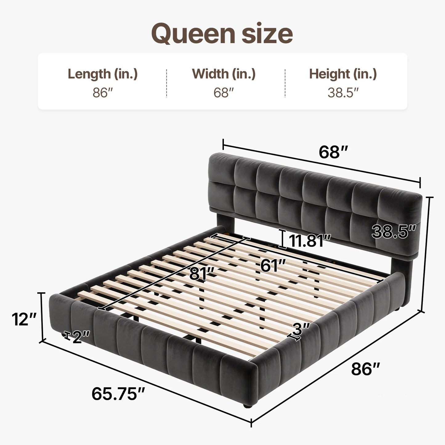 QWC Modern Cloud Platform Bed With High Extra Thick Headboard And Footboard