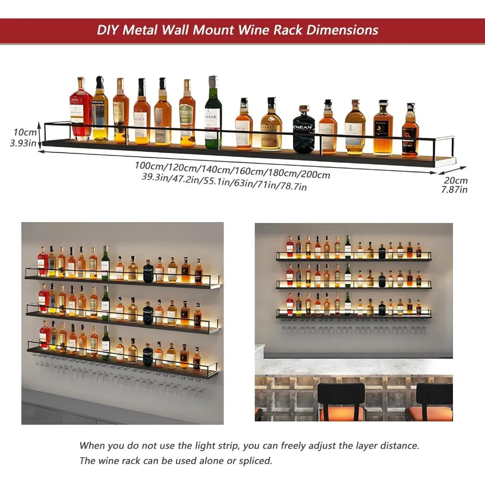 DAFIFY Wall Mounted Metal Wine Rack 3 Tier LED Display