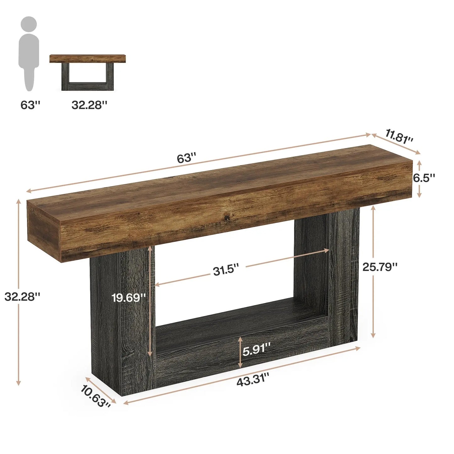 Tribesigns Farmhouse Console Table Two Tier U Shaped Base