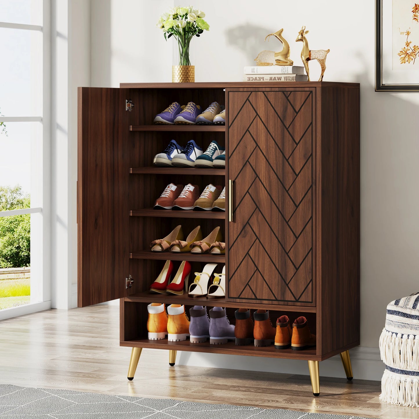 Tribesigns Six Tier Wooden Shoe Cabinet With Adjustable Shelves