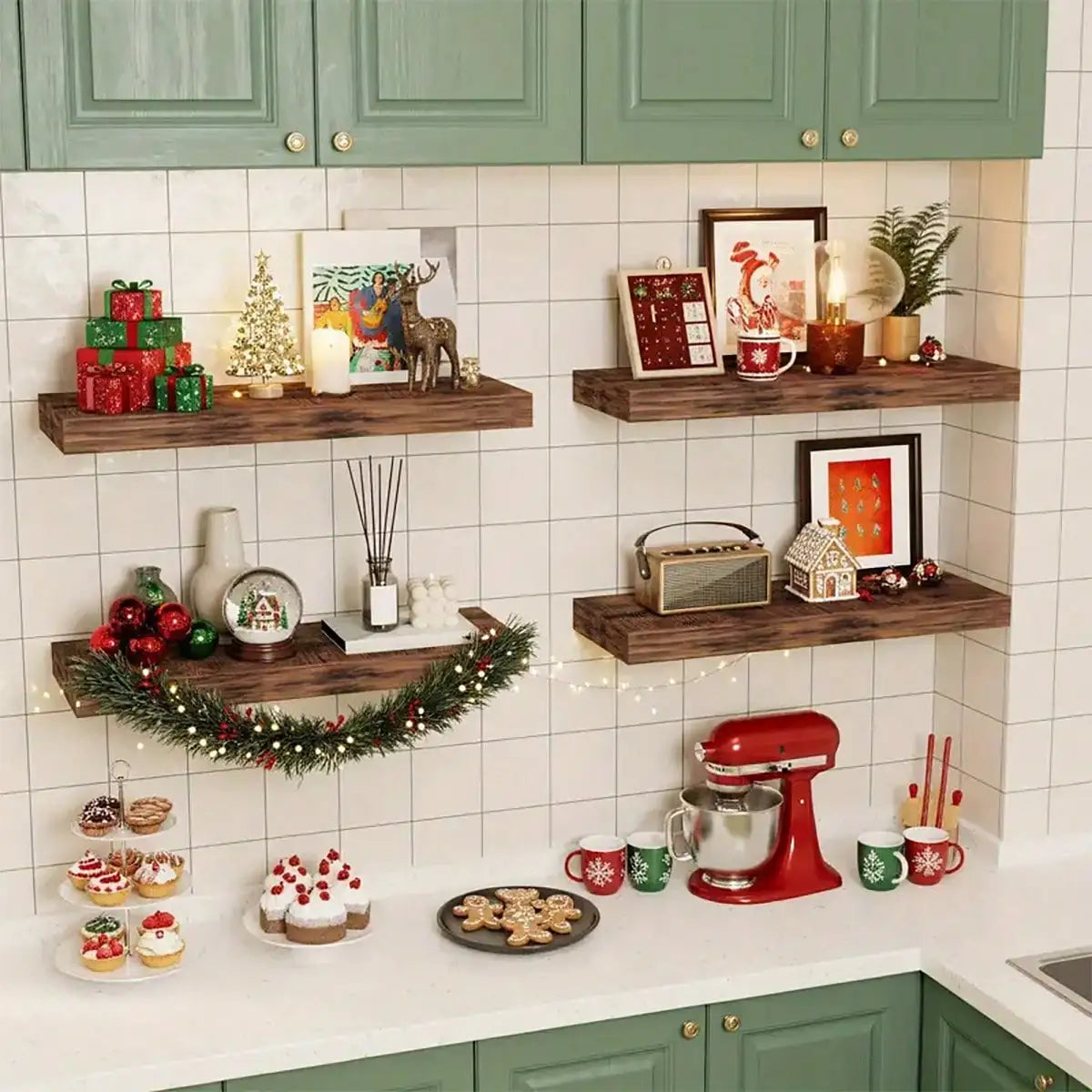 Four Tier Floating Shelves With Invisible Brackets In Rustic Finish