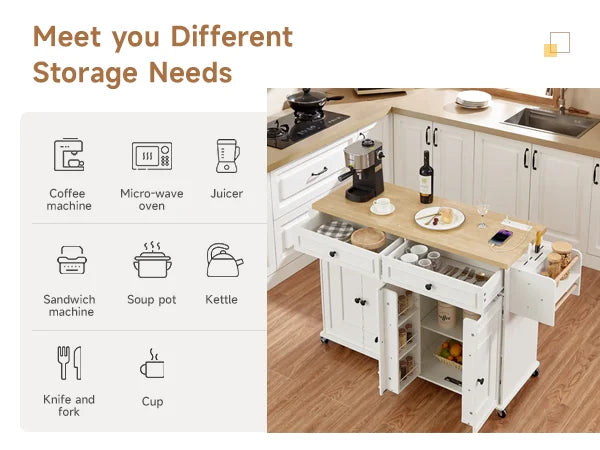 Mobile Kitchen Island Trolley With Drop Leaf And Spice Rack