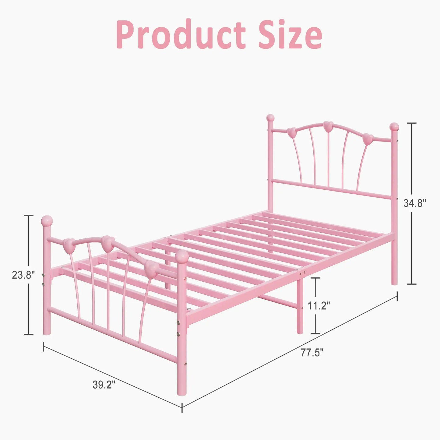 HiMISS Heart Shaped Metal Platform Bed Frame Headboard Footboard