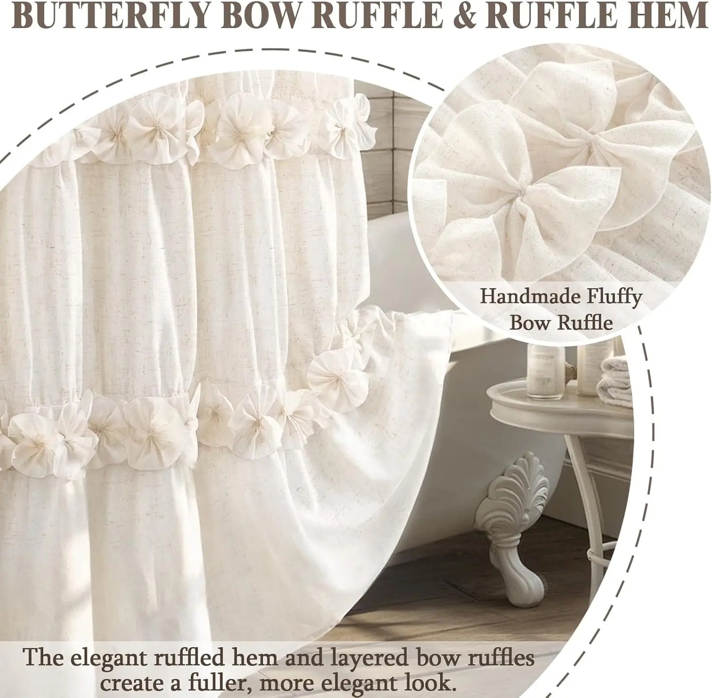 Ruffle Bow Linen Farmhouse Shower Curtain For Your Bathroom