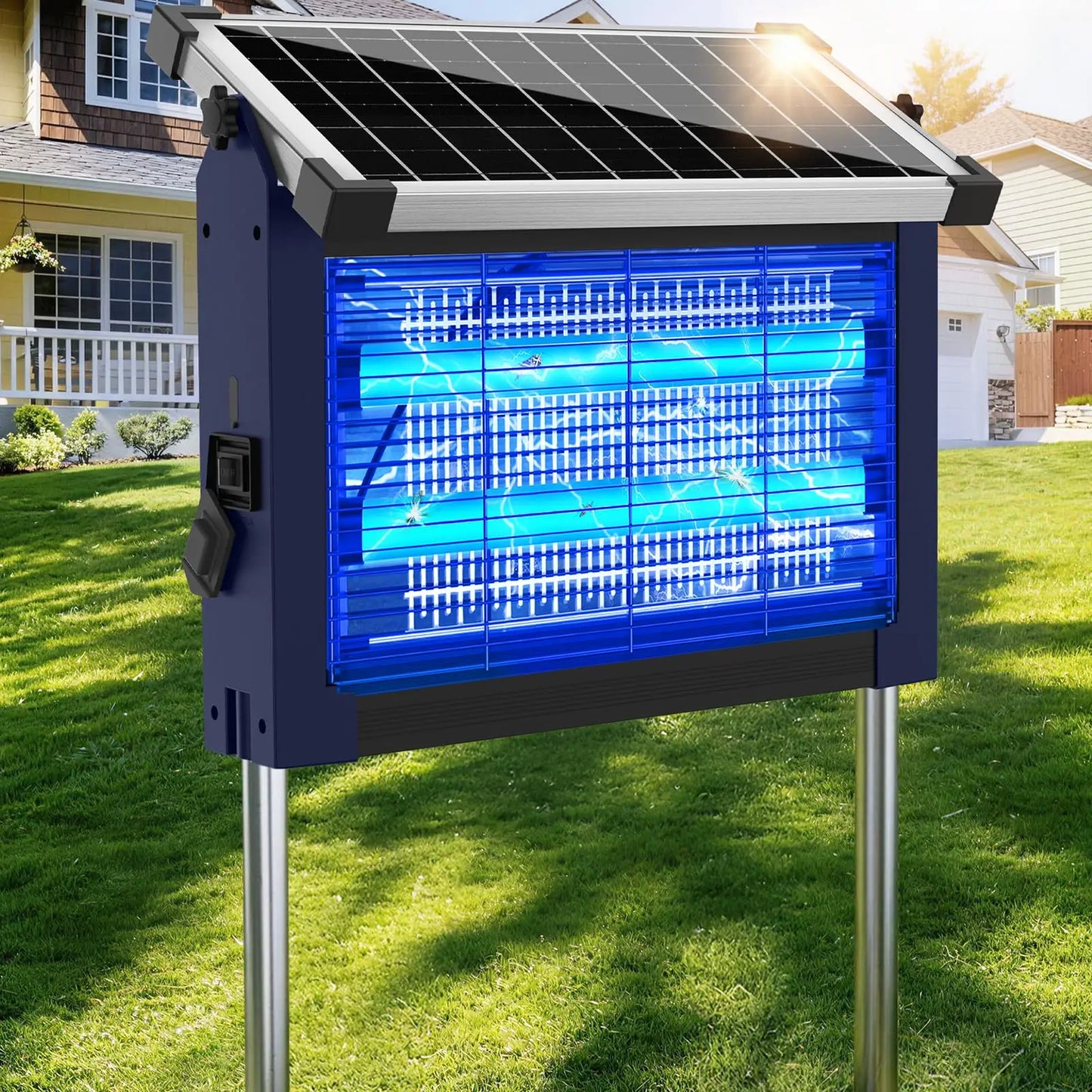 Solar Bug Zapper 4500V Outdoor Waterproof Mosquito Killer Panel Sensor