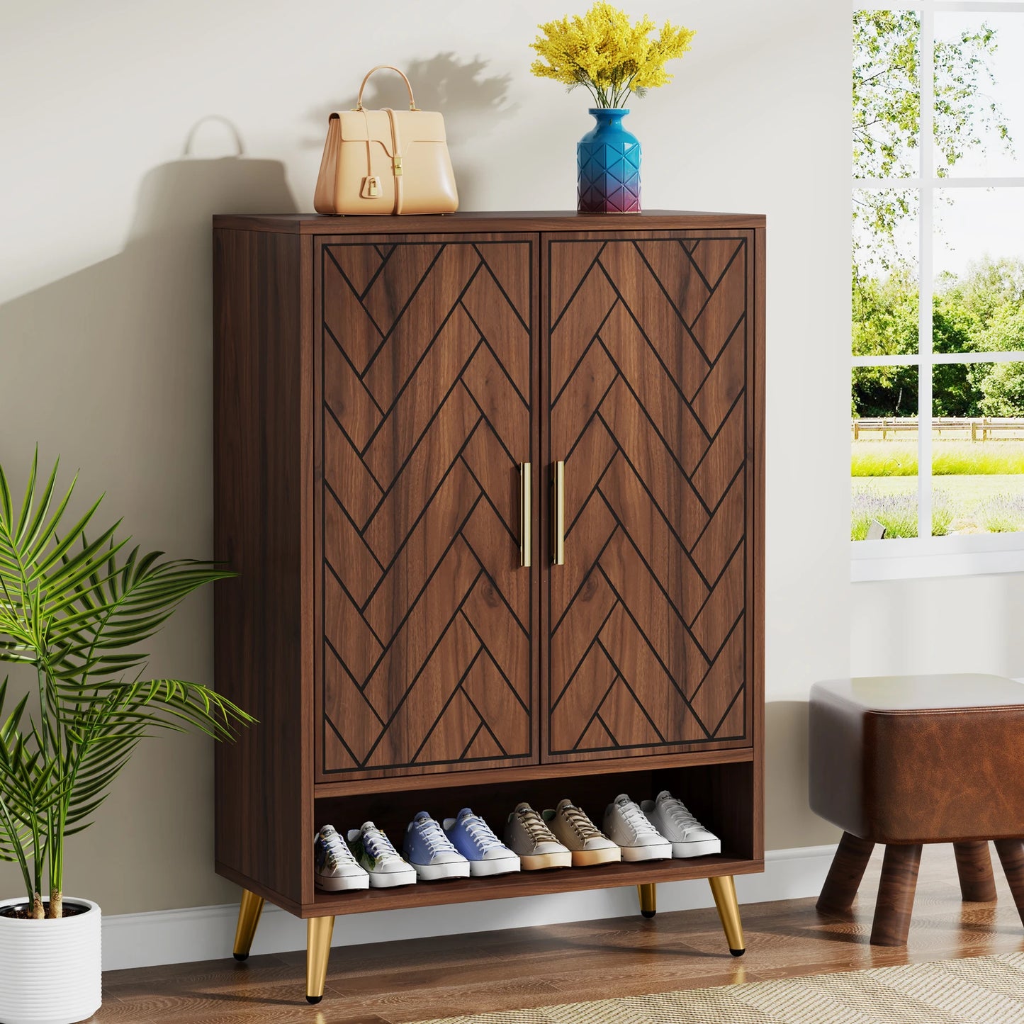 Tribesigns Six Tier Wooden Shoe Cabinet With Adjustable Shelves