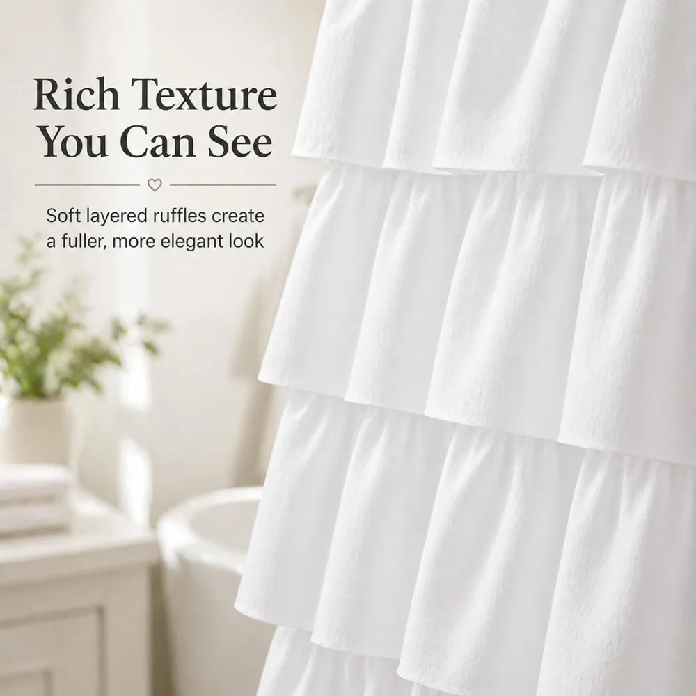 Ruffle Shower Curtain Farmhouse Fabric Double Layer Soft Opaque