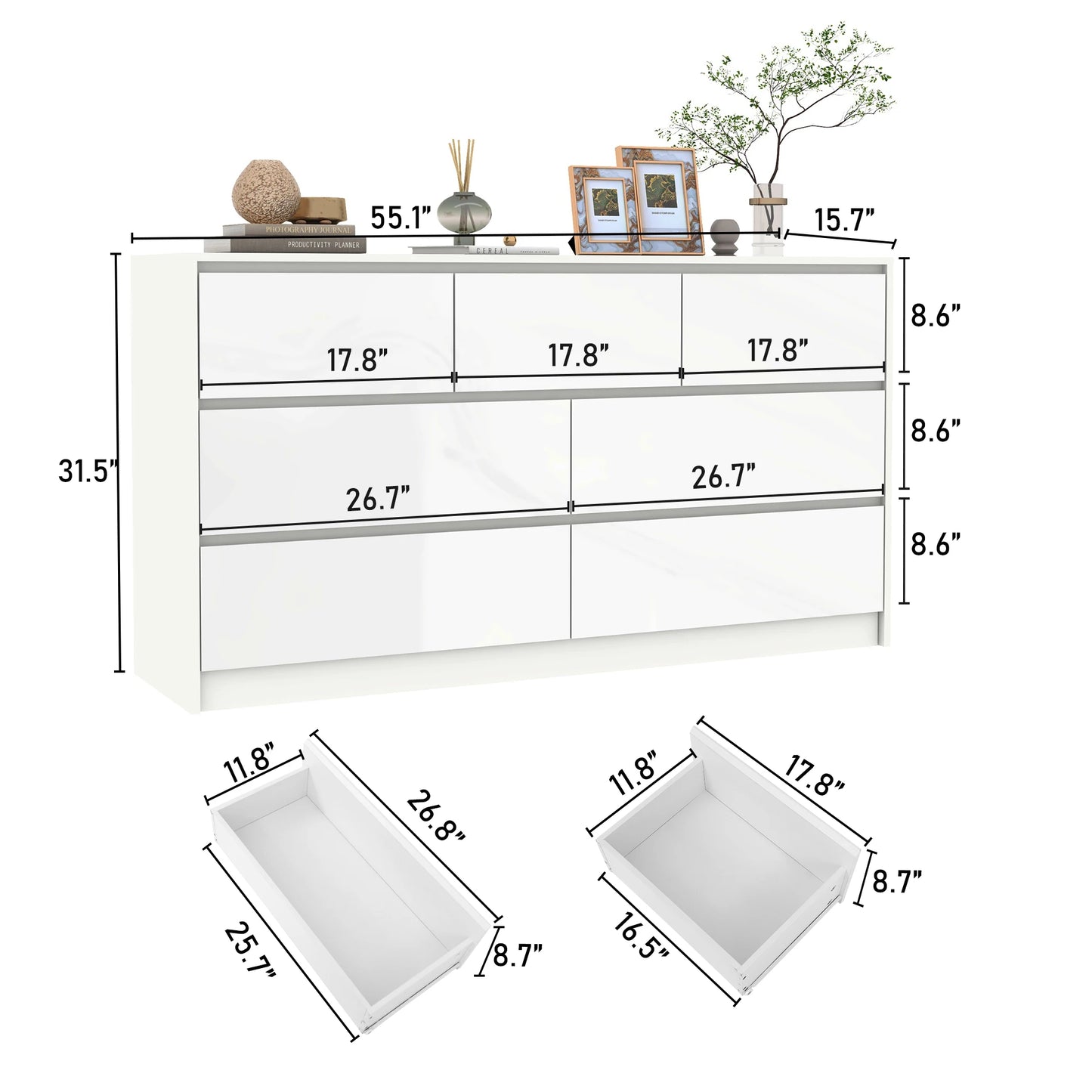 QiaoShiRen 7 Drawer Dresser Modern Wood Chest of Drawers